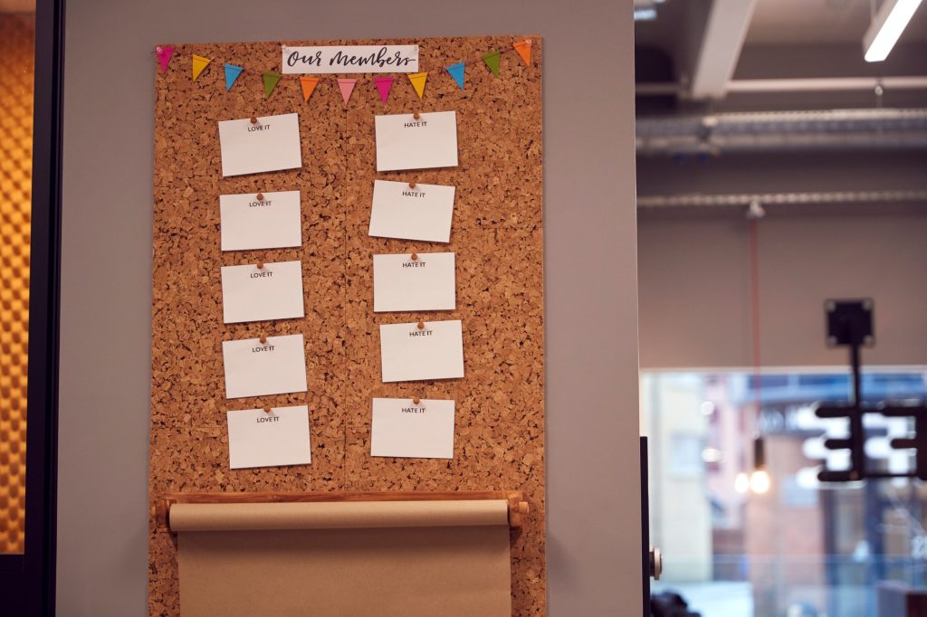 Notice Board In Creative Office With Love It Hate It Feedback Messages